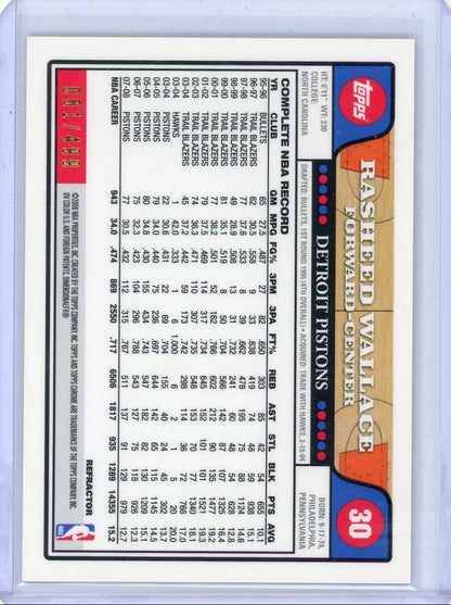 Rasheed Wallace 2008 Topps Chrome orange refractor #'d 061/499