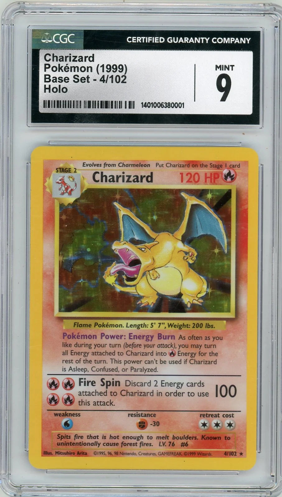 Charizard 1999 Pokemon Base Set holo #4/102 CGC 9
