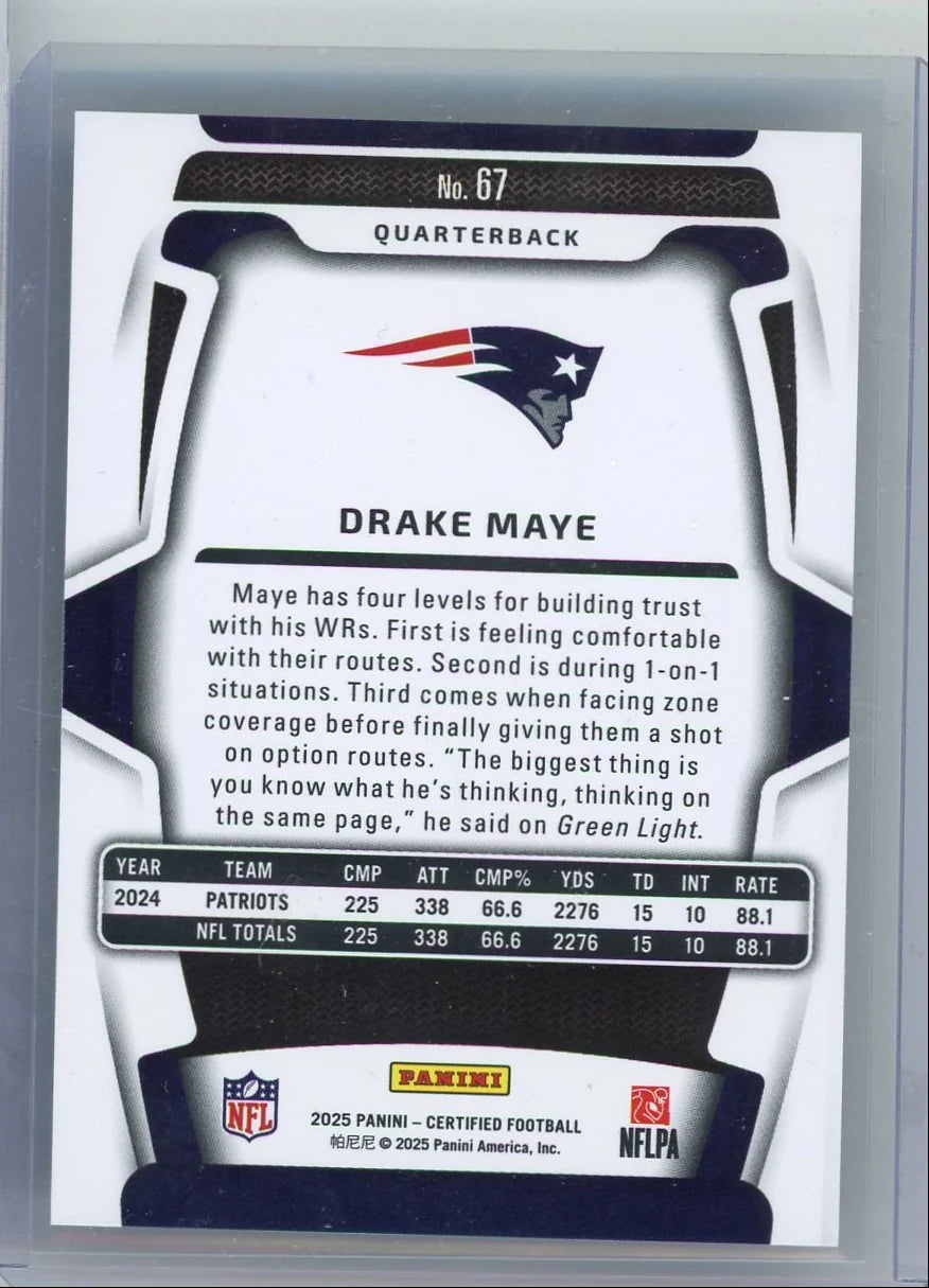 Drake Maye 2025 Panini Certified teal mirror #'d 01/75