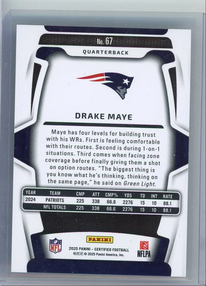 Drake Maye 2025 Panini Certified teal mirror #'d 01/75