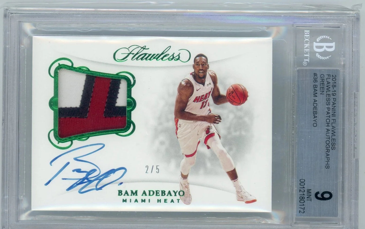 2018-19 Panini Flawless Patch Autographs Green Bam Adebayo BGS 9 (2/5)