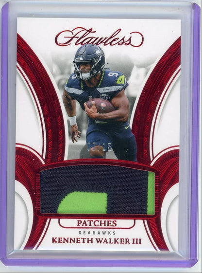 Kenneth Walker 2025 Panini Flawless Football Patches Ruby #'d 07/15