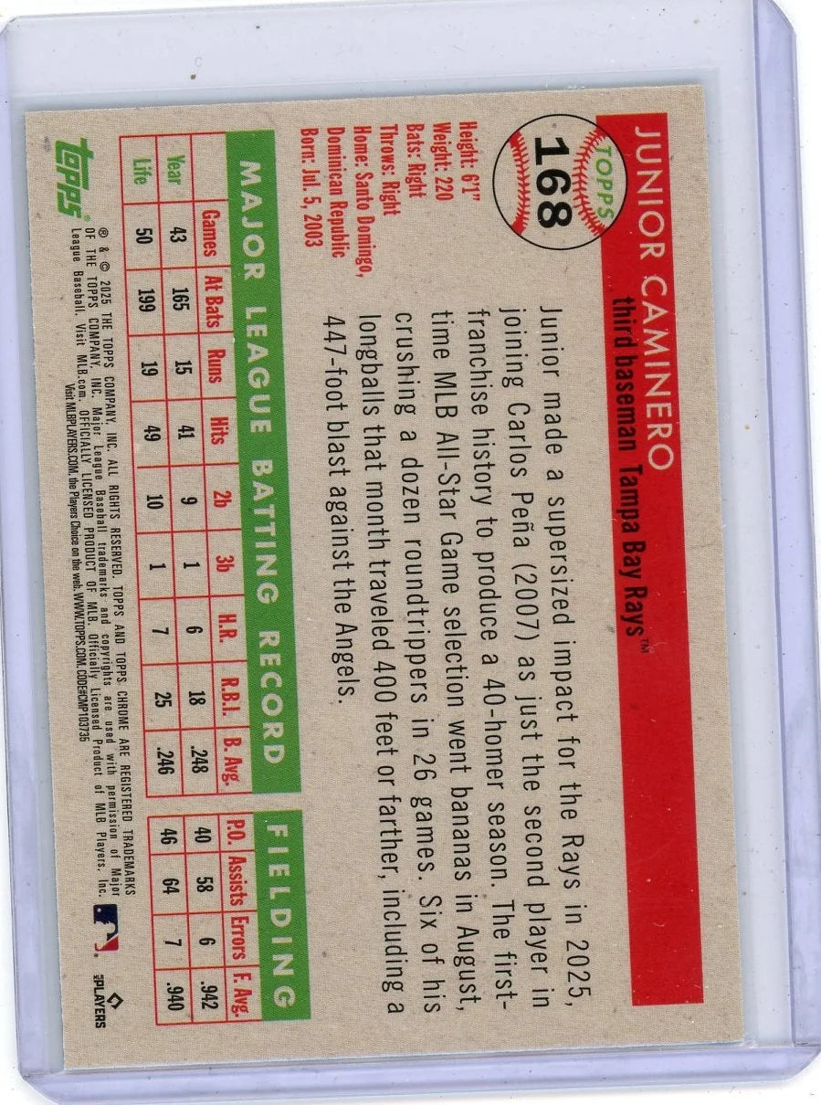 Junior Caminero 2025 Topps Platinum Green Wave Refractor #'d 69/99