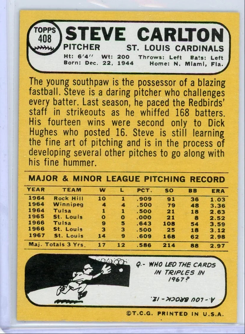Steve Carlton 1968 Topps #408