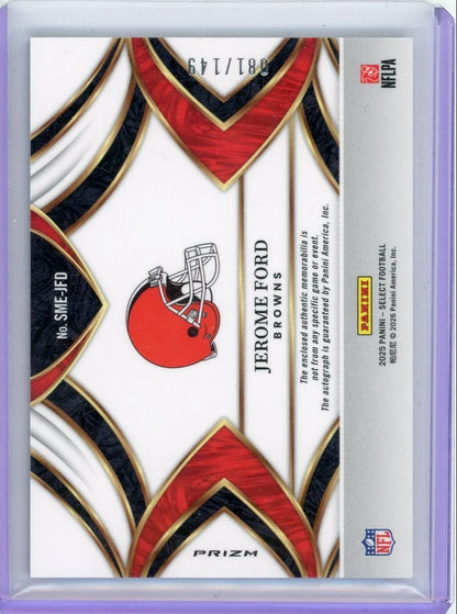 Jerome Ford 2025 Panini Select Signature Materials Blue Prizm #'d 081/149