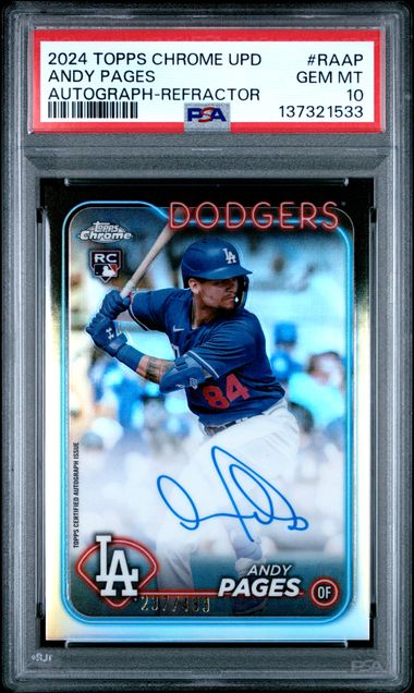 Andy Pages 2024 Topps Chrome Update autograph ref. RC #'d 237/499 PSA 10