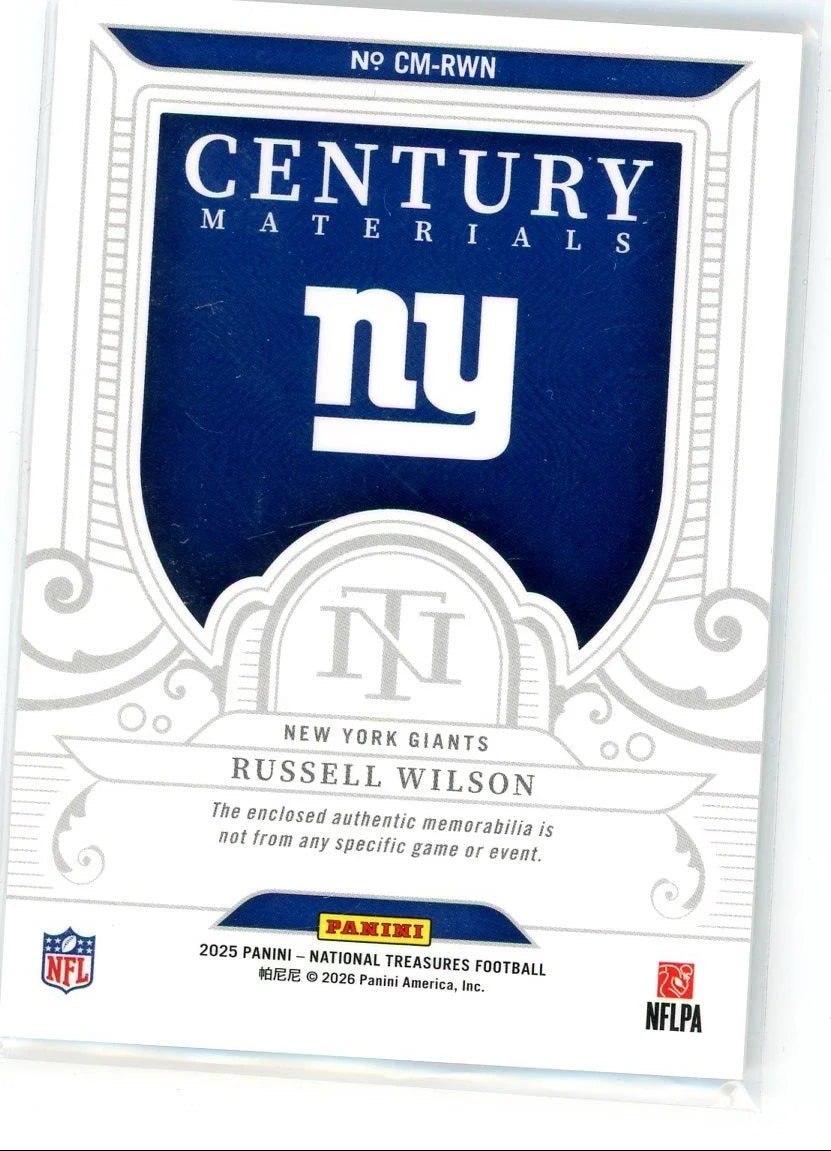 Russell Wilson 2025 Panini National Treasures Century Materials #'d 56/99