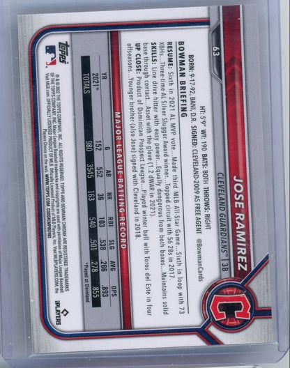 Jose Ramirez 2022 Bowman Chrome Sapphire Orange Sapphire #'d 25/75