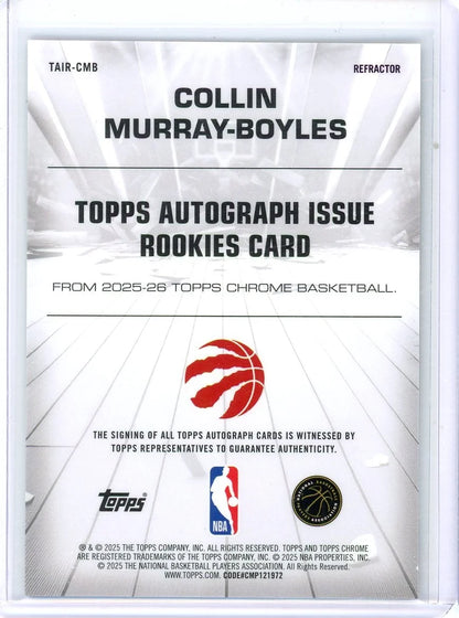 Collin Murray- Boyles 2025 Topps Chrome Basketball Topps Autograph Issue Rookie Refractor