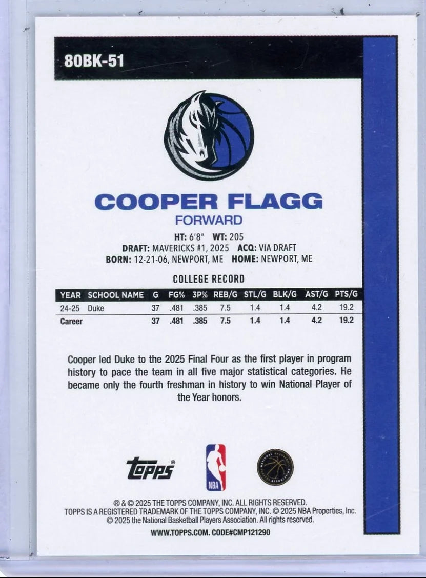Cooper Flagg 2025-26 Topps Flagship 1980-81 45th Anniversary RC
