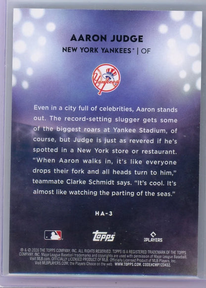 Aaron Judge 2026 Topps Series 1 Home Field Advantage SSP