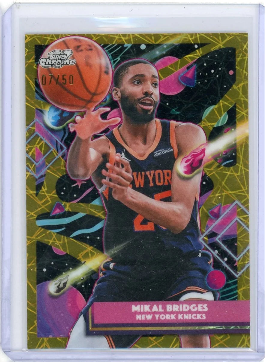 Mikal Bridges 2025-26 Topps Chrome Cosmic Gold Interstellar Refractor #'d 07/50