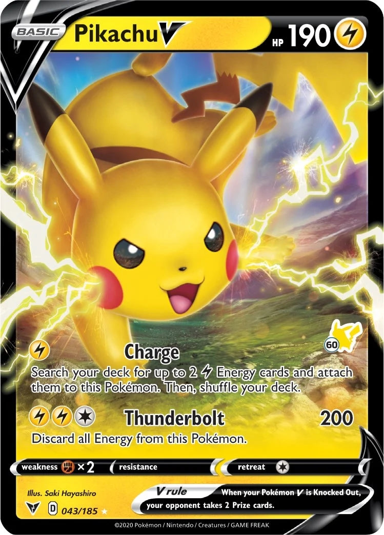 Pikachu V - 043/185 (#60 Pikachu Stamped) (043/185) (Battle Academy 2022) (BA22)
