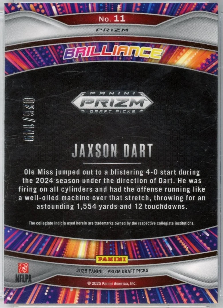 Jaxson Dart 2025 Panini Prizm Draft RC # 'd 026/149
