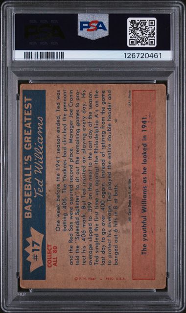 1959 Fleer Ted Williams #17 1941 - HOW TED HIT .400 PSA 3