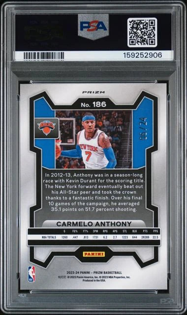 Carmelo Anthony 2023 Prizm Gold Sparkle #'d 06/24 PSA 10