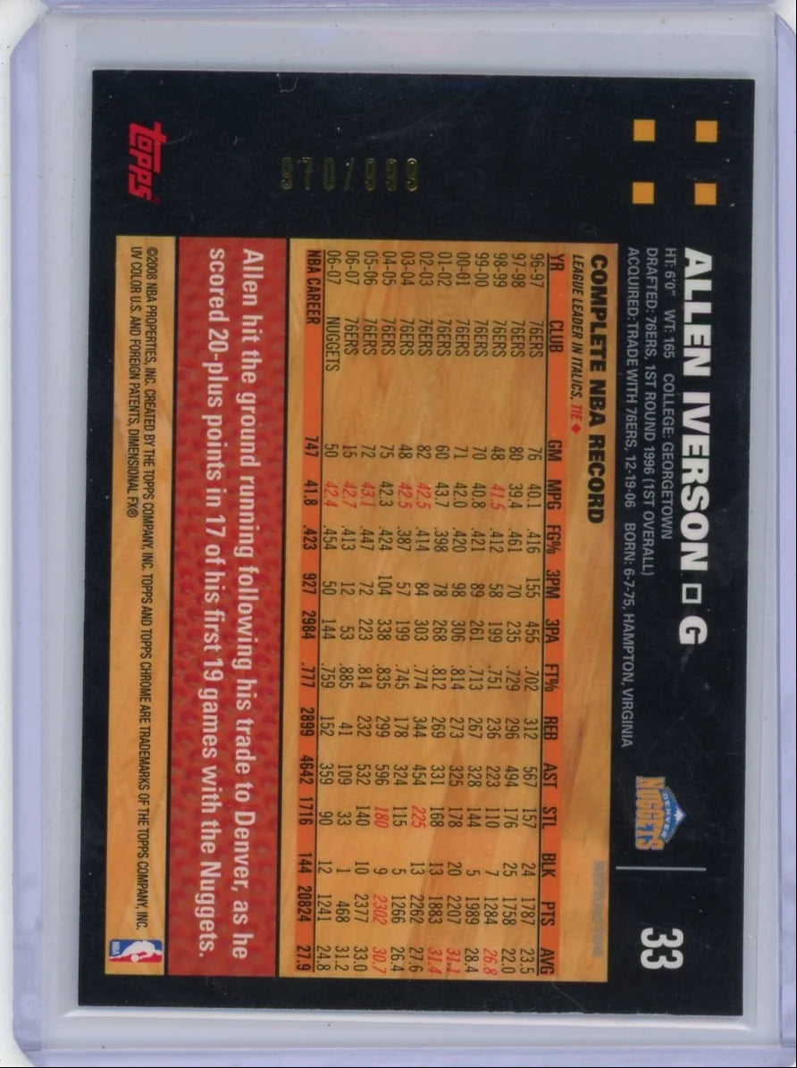 Allen Iverson 2007 Topps Chrome refractor #'d 970/999