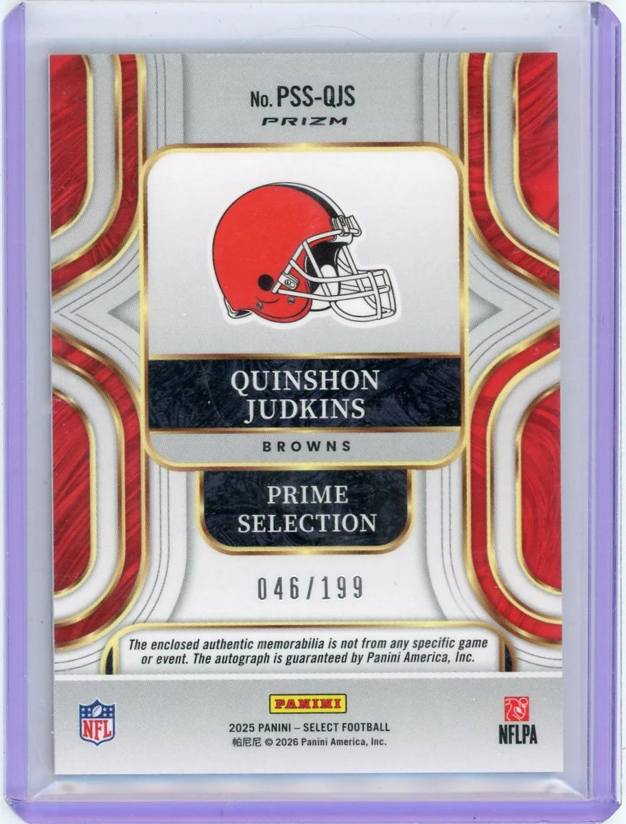 Quinshon Judkins 2025 Panini Select Prime Selection Signatures Auto Jersey Relic #'d 046/149
