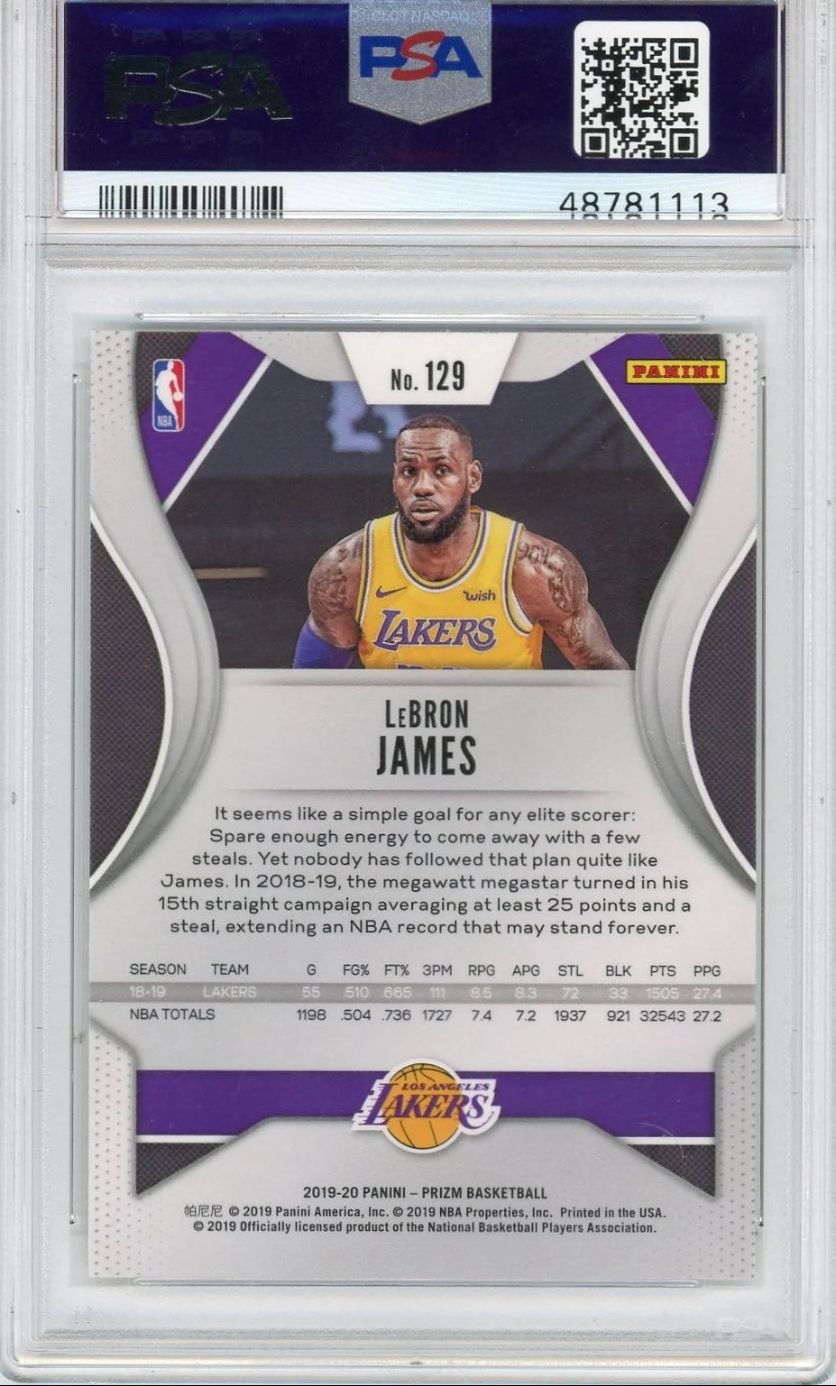 LeBron James 2019 Panini Prizm PSA 10