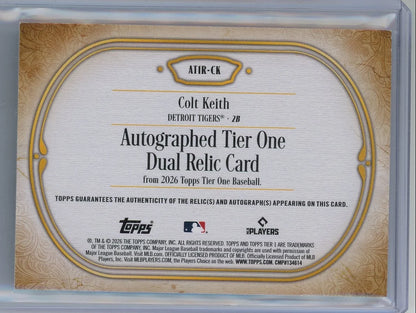 Colt Keith 2026 Topps Tier One Auto'd Dual Relic #ATIR-CK #'d /99
