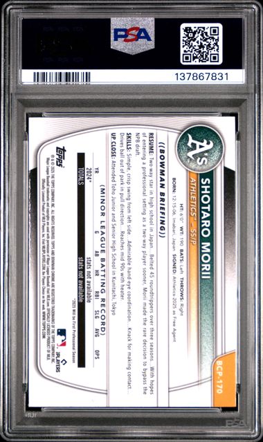 Shotaro Mori 2025 Bowman Chrome 1st Bowman Mojo Refractor PSA 10