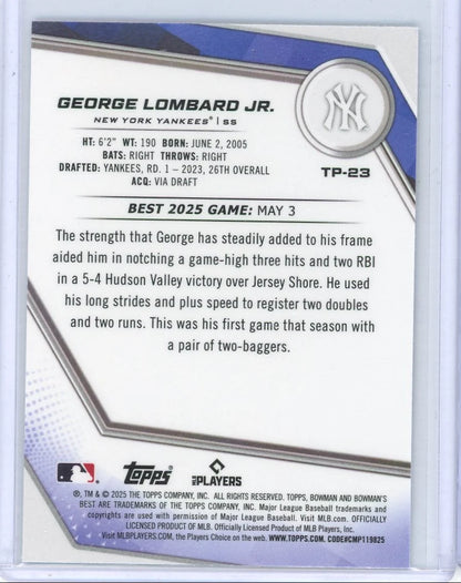 George Lombard Jr. 2025 Bowman's Best purple mojo ref. #'d 114/250