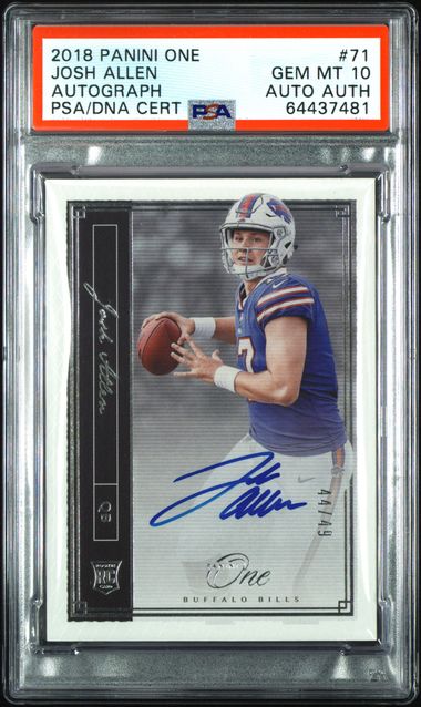 Josh Allen 2018 Panini One Autograph RC #'d 44/49 PSA 10 Auto Auth.