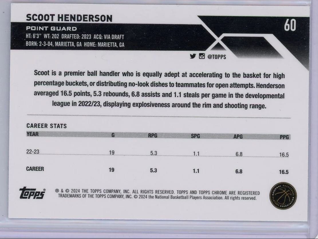 Scoot Henderson 2023-24 Topps Chrome Purple Refractors 206/349