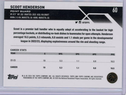 Scoot Henderson 2023-24 Topps Chrome Purple Refractors 206/349