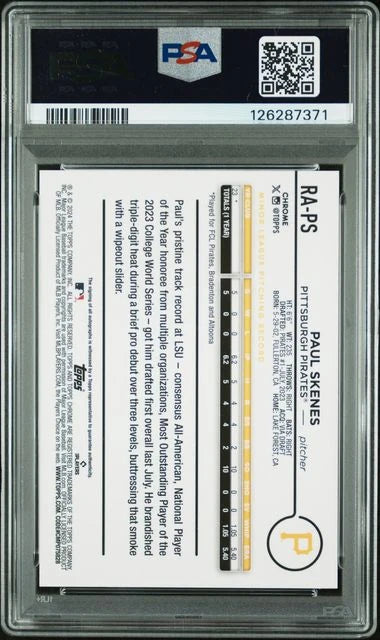 Paul Skenes 2024 Topps Chrome Update autograph purple ref. rc #'d 136/250 PSA 10 AUTO 10