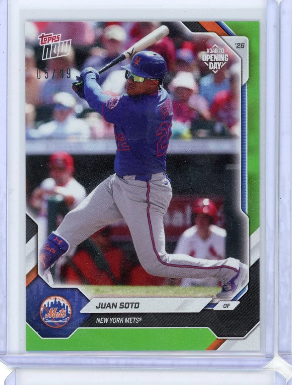 Juan Soto 2026 Topps Now Opening Day Green Foil #'d 05/99