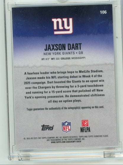 Jaxson Dart 2025 Topps Signature Class Football Orange Lava Autograph #'d 06/50 (Jrsy #)