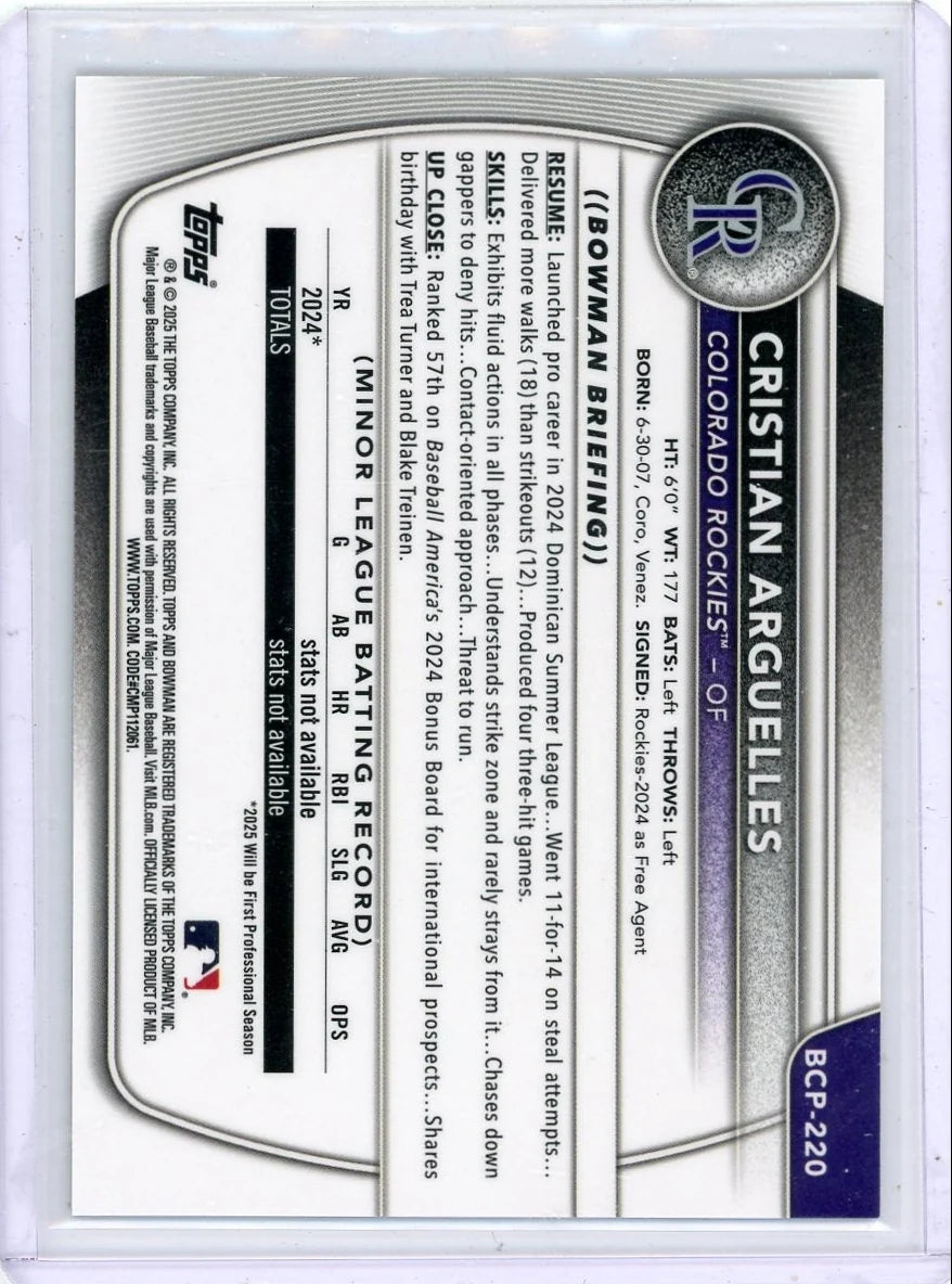 Christian Arguelles 2025 1st Bowman Chrome Gold Geometric ref. #'d 21/50