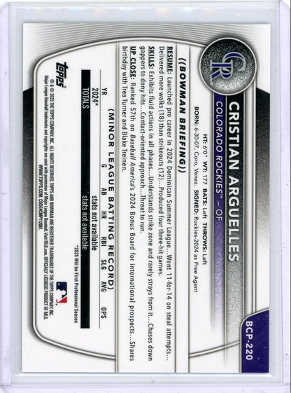 Christian Arguelles 2025 1st Bowman Chrome Gold Geometric ref. #'d 21/50