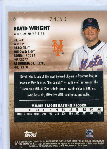 David Wright 2023 Stadium Club Blue Foil #'d 24/50