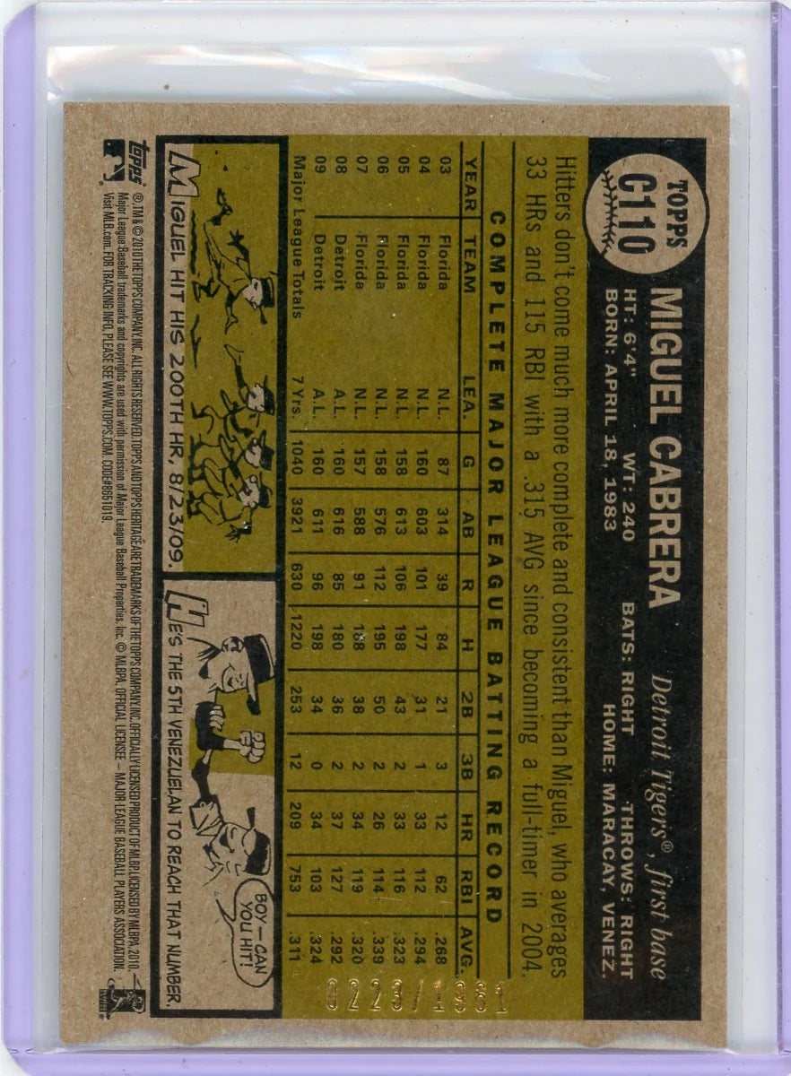 Miguel Cabrera 2010 Topps Heritage Chrome #'d 0223/1961