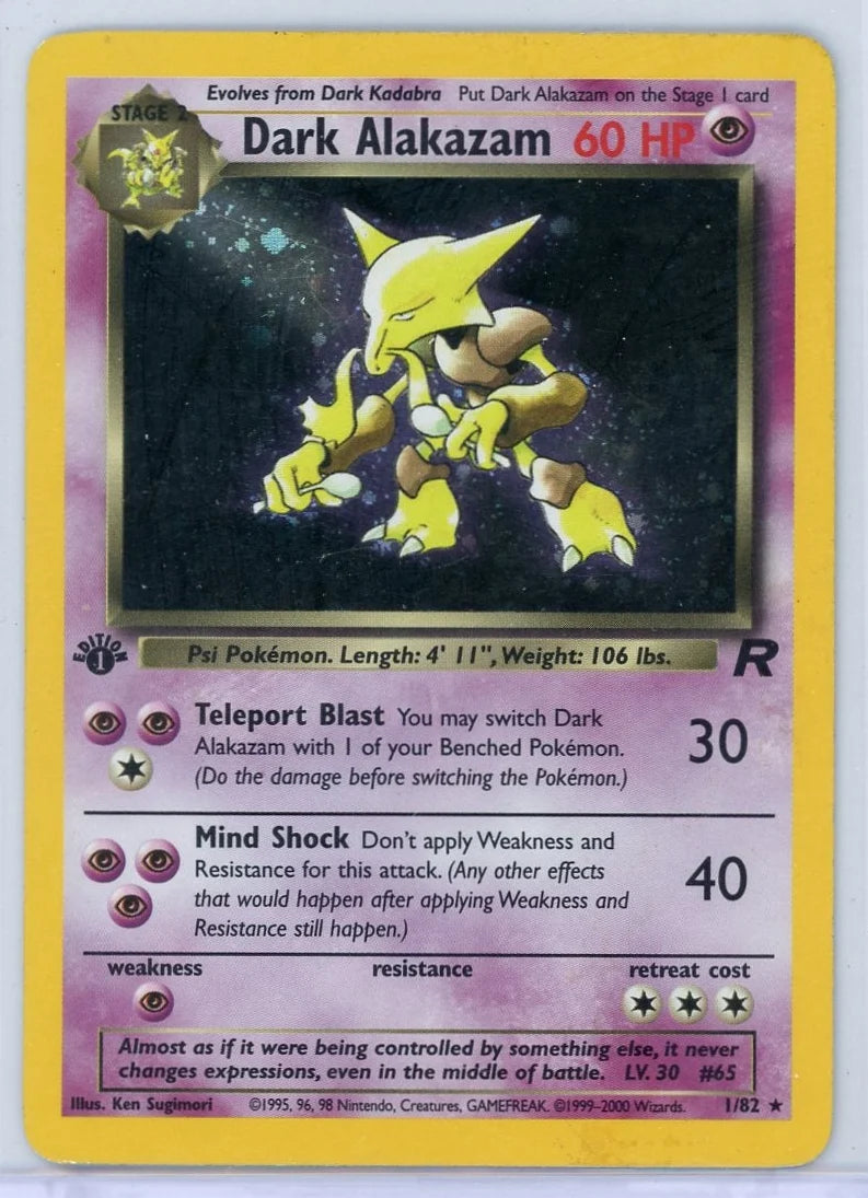 Dark Alakazam 2000 Pokemon Team Rocket 1st Edition holo #1/82 HP