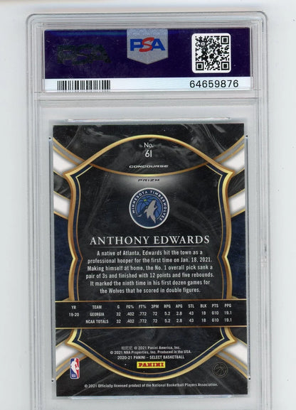 Anthony Edwards 2020 Panini Select Concourse Blue Prizm PSA 10