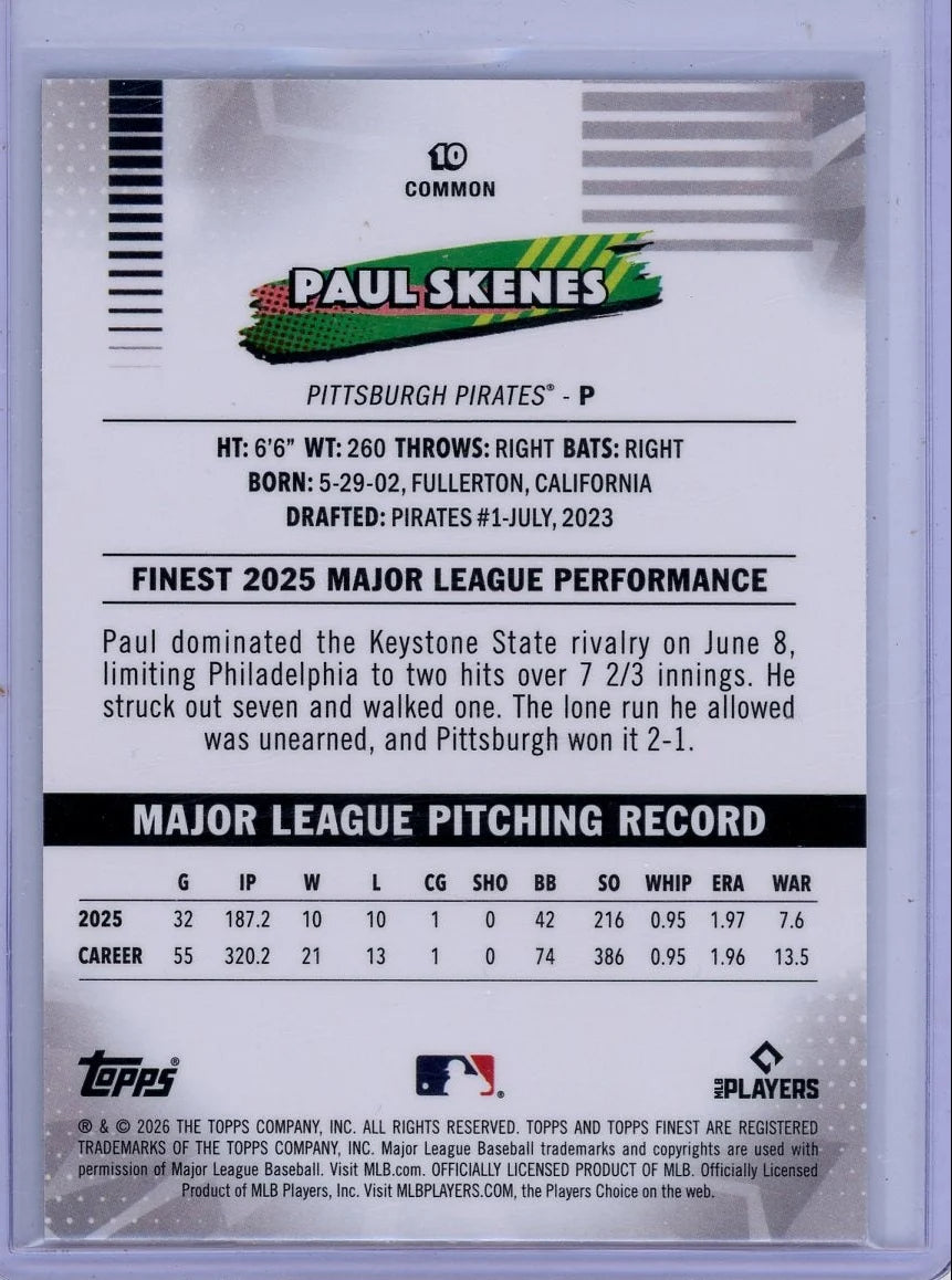 Paul Skenes 2026 Topps Finest purple ref. #'d 20/75