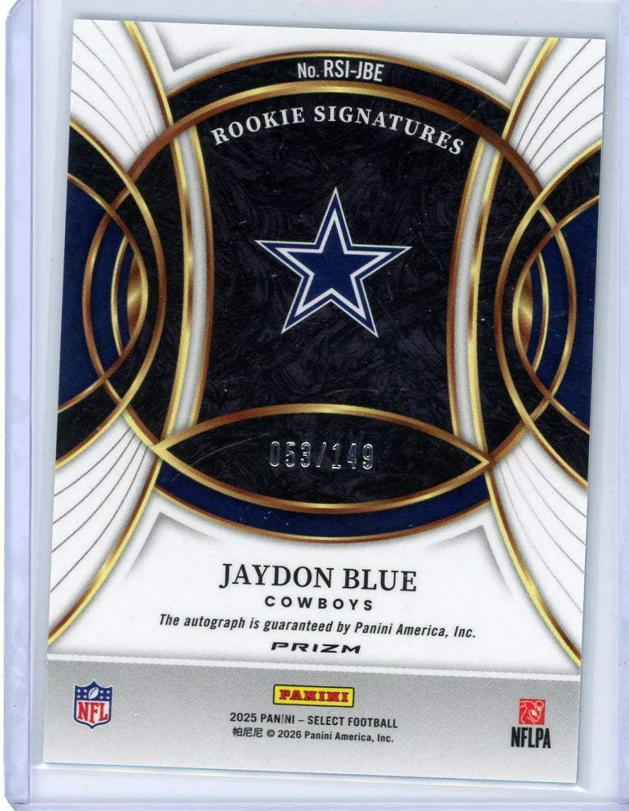 Jaydon Blue 2025 Panini Select Rookie Signatures Auto Blue Prizm #'d 053/149