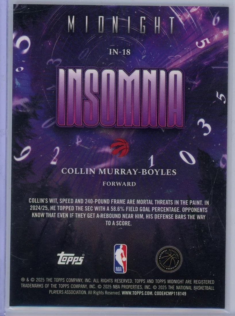 Collin Murray-Boyles 2025 Topps Midnight Basketball Rookie Insomnia