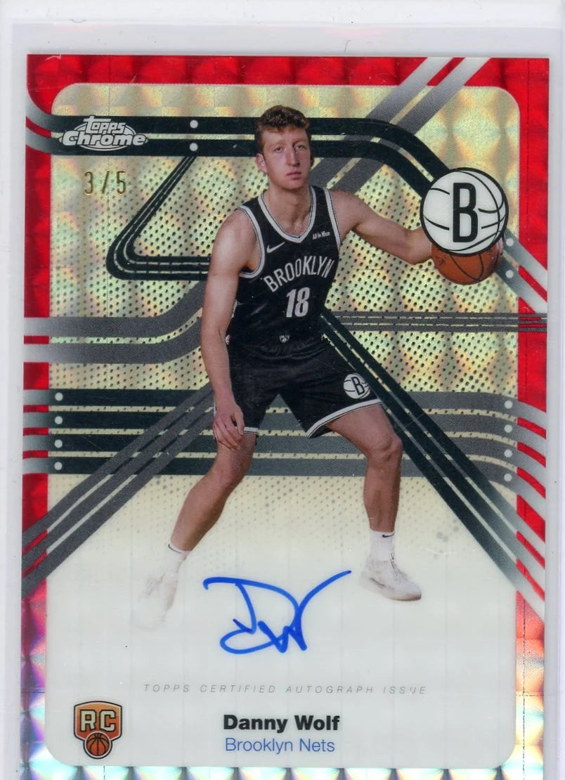 Danny Wolf 2025 Topps Chrome Basketball Next Stop Signatures Rookie Red Geometric #'d 3/5