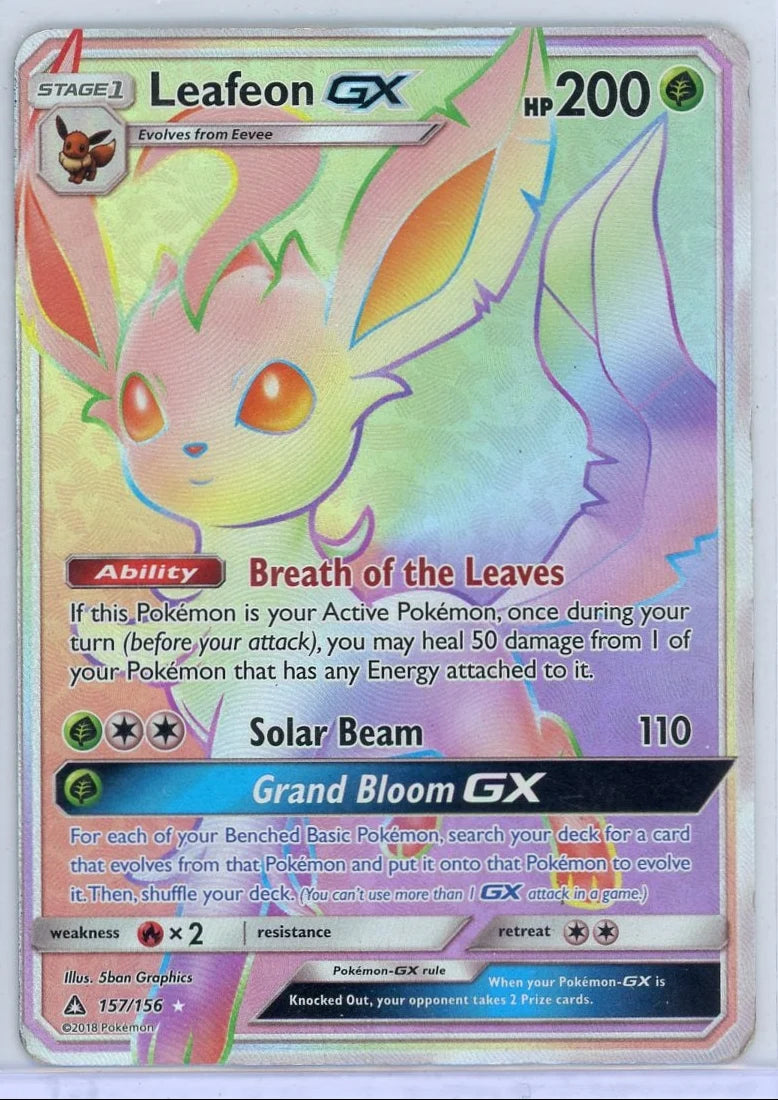 Leafeon GX 2018 Pokemon Ultra Prism secret rare #157/156 HP