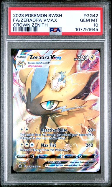 Zeraora Vmax 2023 Pokémon Crown Zenith Full-Art Galarian Gallery #GG42/GG70 PSA 10