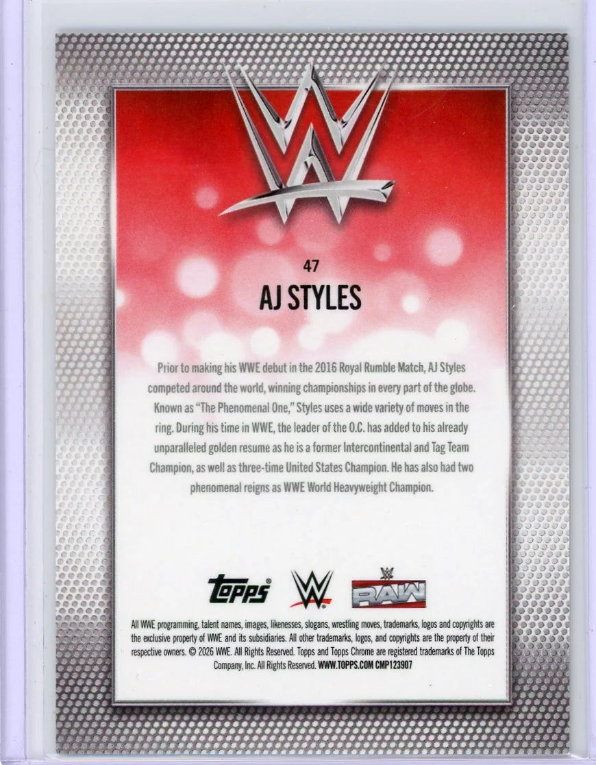 AJ Styles 2026 Topps Chrome WWE Orange Refractor #'d 04/25