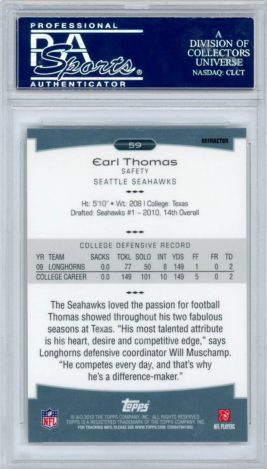 Earl Thomas 2010 Topps Platinum Refractor RC #'d 377/999 PSA 9 (OC)
