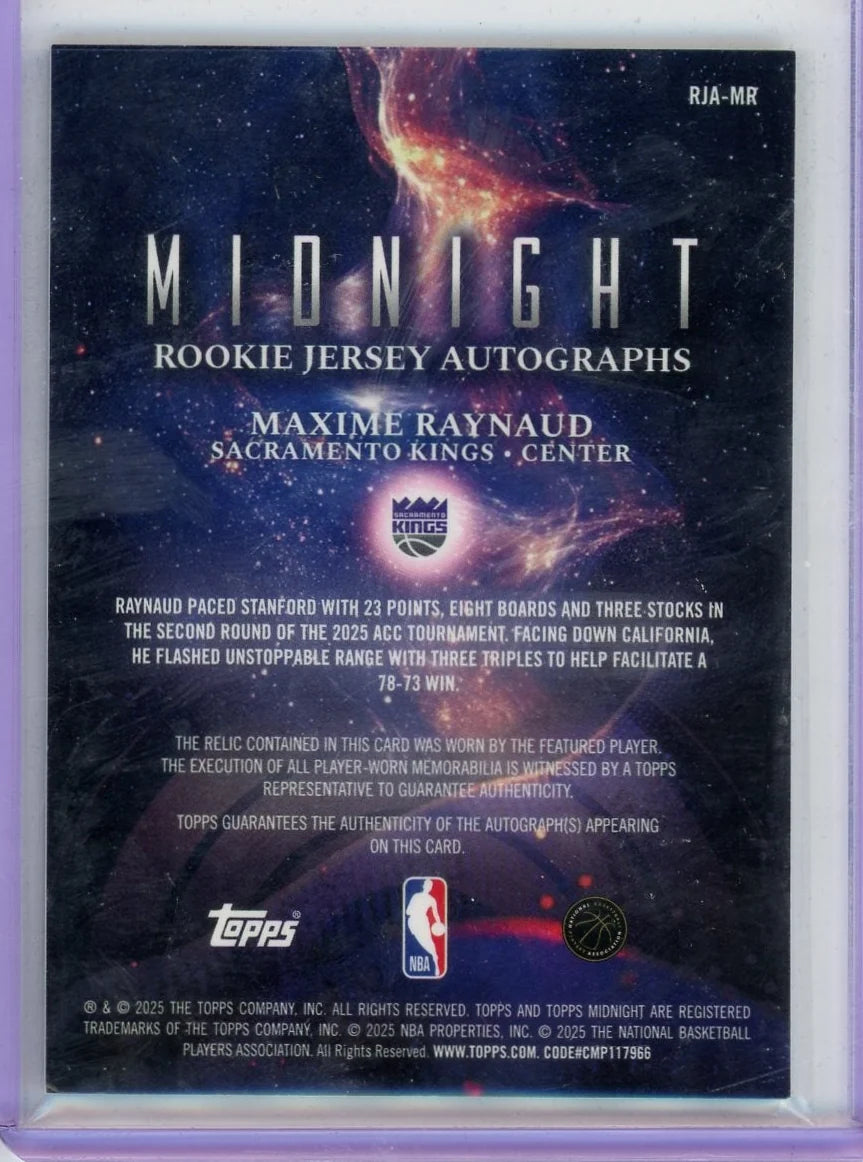 Maxime Raynaud 2025 Topps Midnight Rookie Jersey Autograph