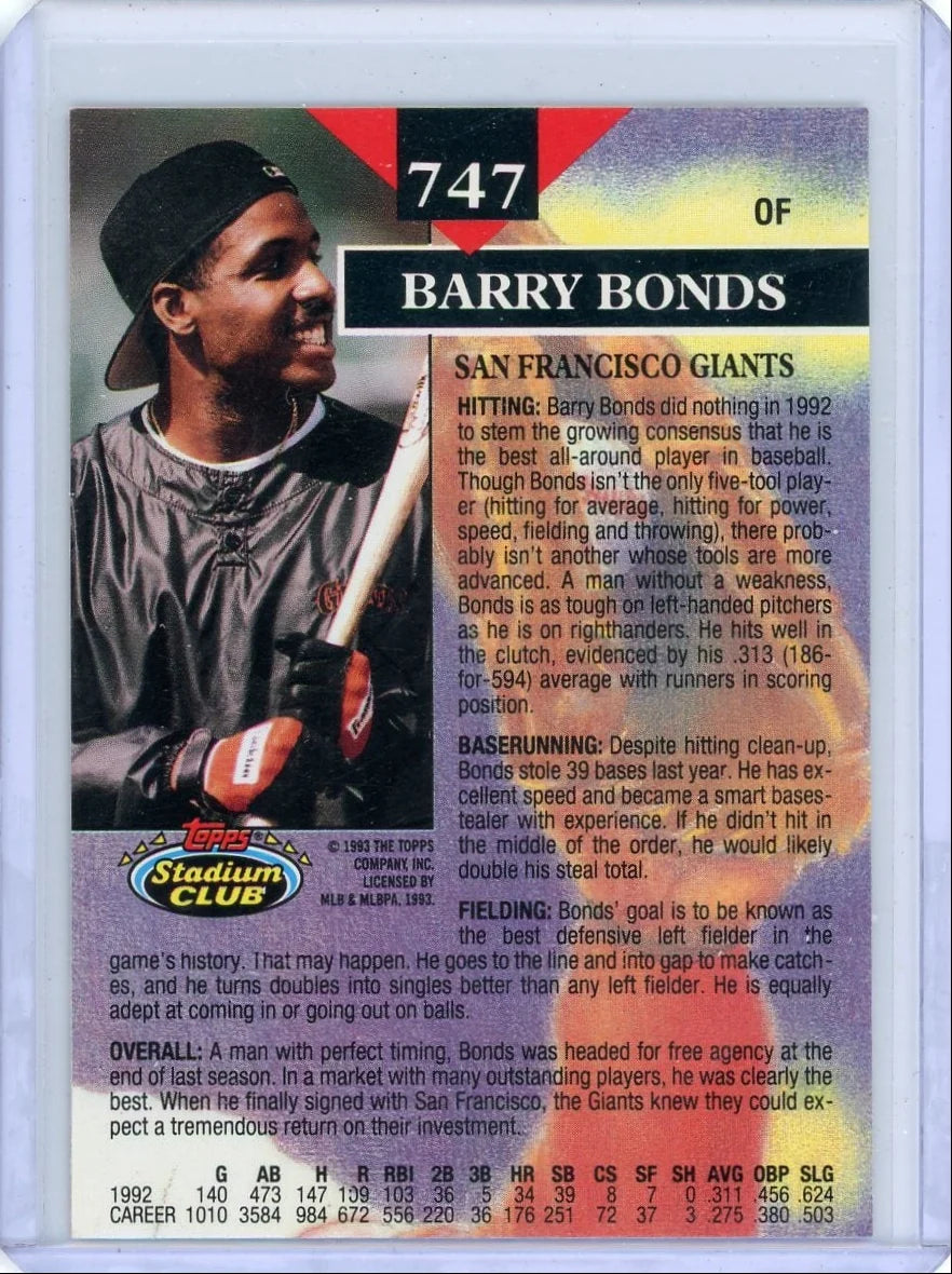 Barry Bonds 1993 Topps Stadium Club Members Choice
