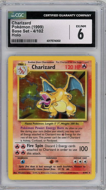 Charizard 1999 Pokemon Base Set holo #4/102 CGC 6