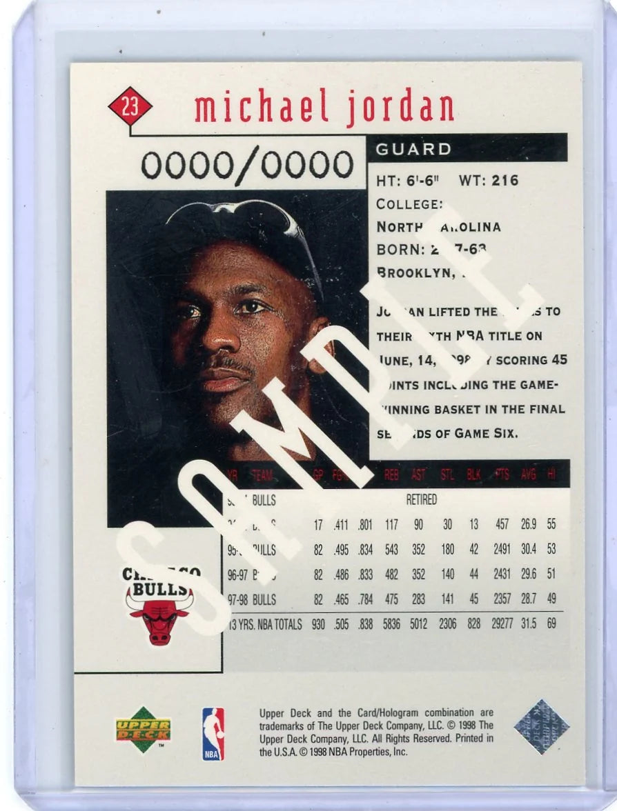 Michael Jordan 1998 Upper Deck Black Diamond No. 23 Sample #'d 0000/0000